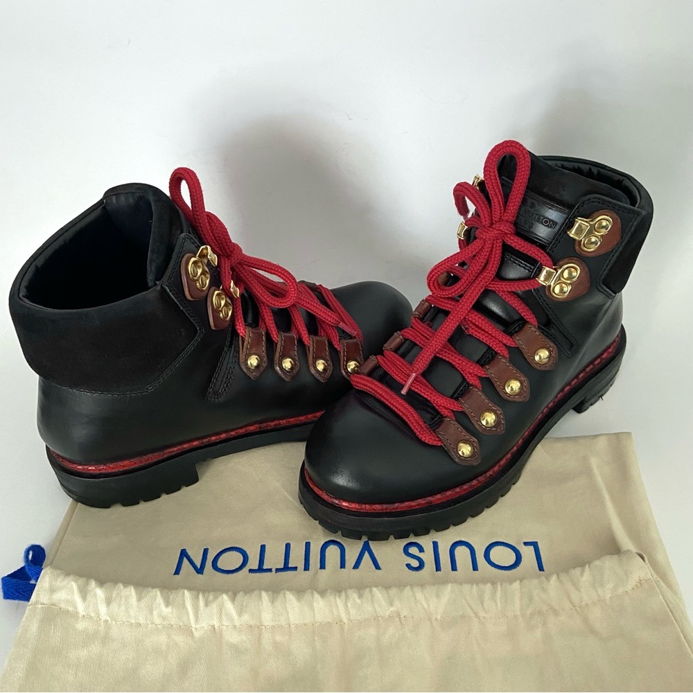 LOUIS VUITTON Leather Lace Up Combat Boots Ankle Booties